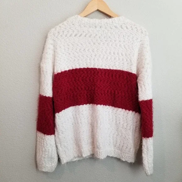 Knox Rose Women's Colorblock Eyelash Long Sleeve Sweater Size Large Cream Cozy - Picture 2 of 7